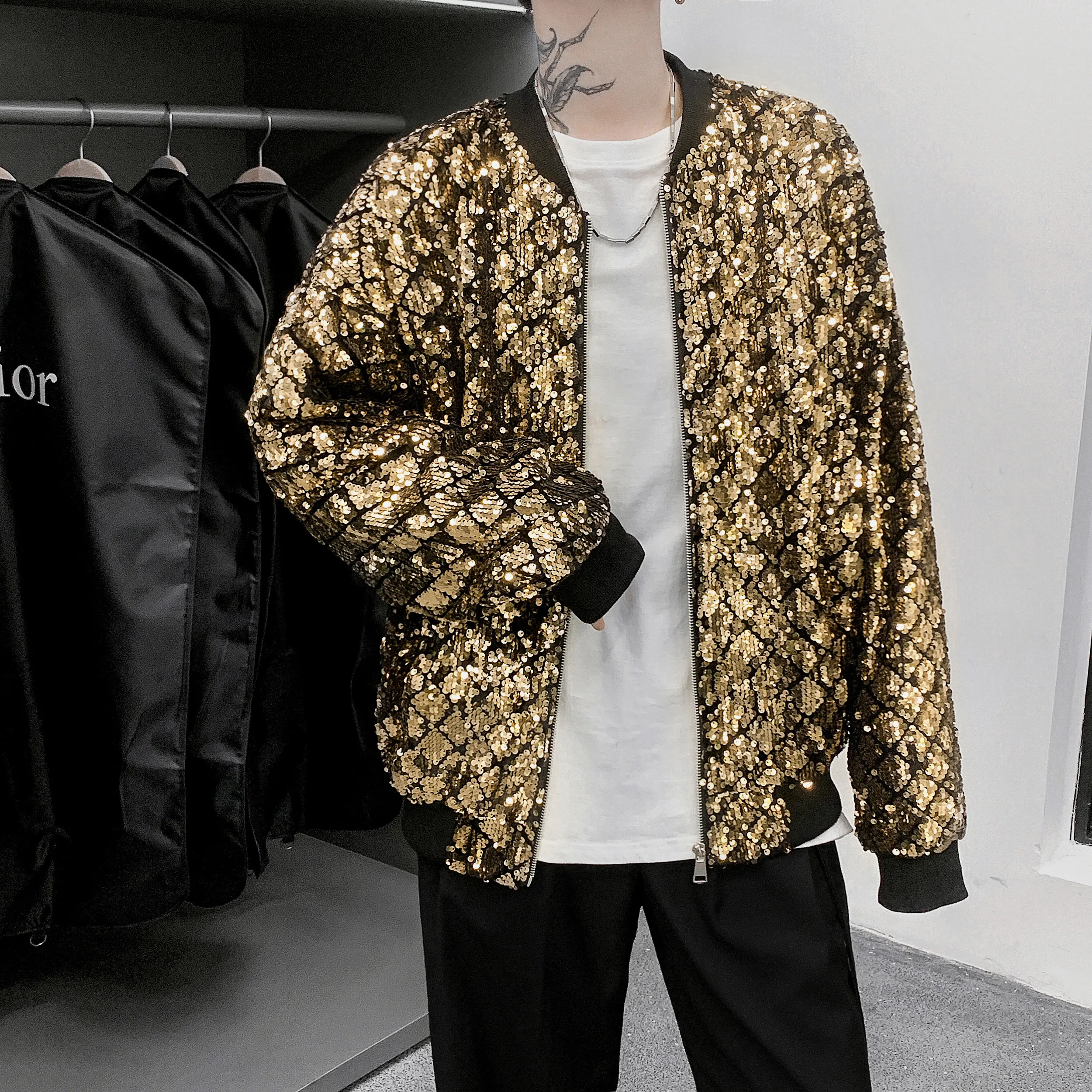 Блестящая куртка с блестками в европейском и американском стиле золотой