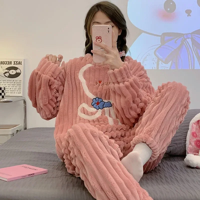 Женские Фланелевые пижамы размера плюс утолщенные из кораллового бархата