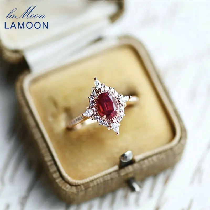 

GOLUCA Vintage Gemstone Ring Natural Garnet Rings For Women 925 Sterling Silver K Gold Plated Crystal Wedding Engagement RI182