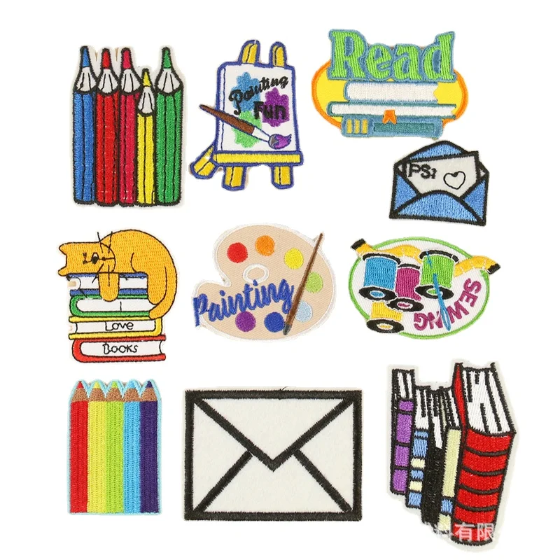 

50pcs/lot Luxury Embroidery Patch Fun Letter Read School Painting Dictionary Clothing Decoration Accessory Craft DIY Applique