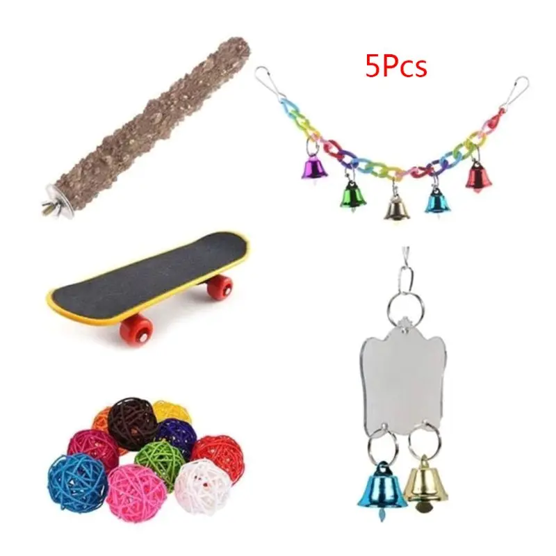 

Pet Parrot Swing Chewing Hanging Bells Stand Perch Skateboard Entertainment