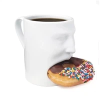170ml pie eating mug creative face ceramic coffee mug white cookies milk tea cup dunk mug with biscuit holder tray funny gift