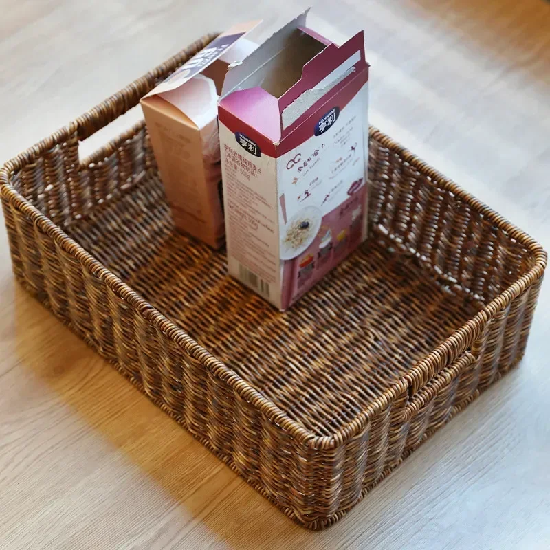 

Wicker Box Basket Organizer Basket Handwoven Kitchen Food Storage Rattan Like Sundries Picnic Tray Storage Bread Fruit Plate