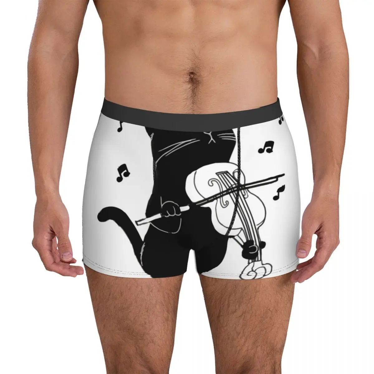 

Violin Underwear Black Cat Playing Violin Funny Musician Pouch Trenky Boxershorts Customs Shorts Briefs Stretch Man Underpants