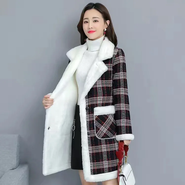 

4XL Loose Size Jacket Womens Fashion Plaid Autumn Winter Woolen Coat Women Casual Female Coats Abrigos Mujer Invierno