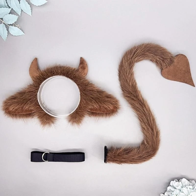 652f 1/2pcs Animal Yak Costumes Set ушей повязка на голову с хвостом хэллоуина Хэллоуин.