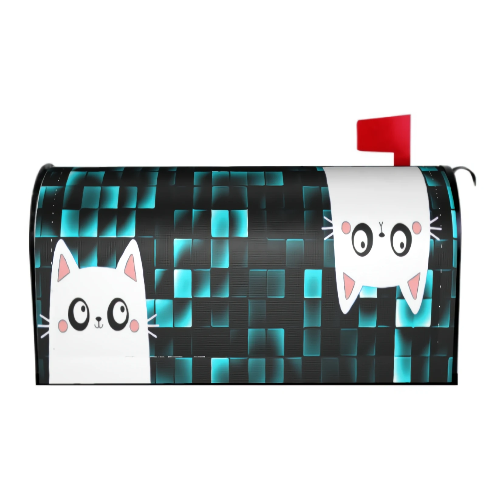 

White Cat Mailbox Covers Magnetic Black Teal Blue Square Grid Decorative Mailboxes Wraps Post Letter Box Cover