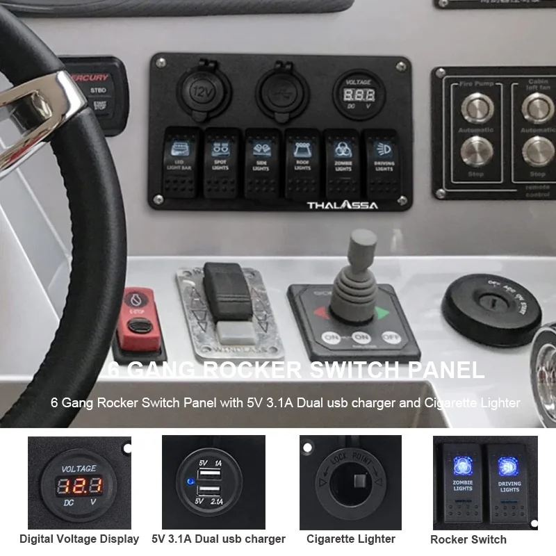 (1 упаковка) 5V Dual 2.1A USB зарядное устройство 6 Gang Boat 12V алюминиевая клавишная панель