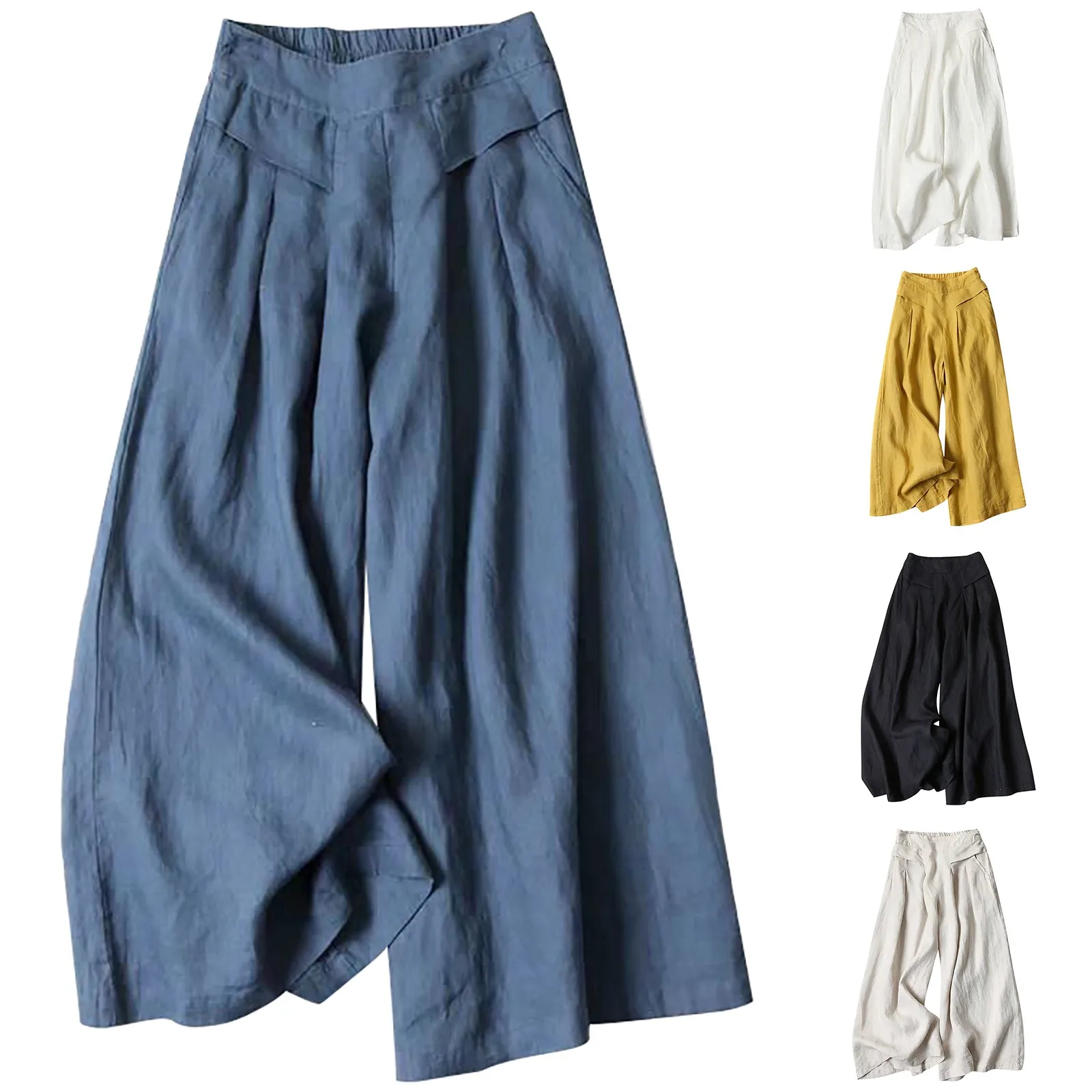 2023 Summer Casual Harem Pants for Women Vintage Solid Color Cotton Linen Long Pants Loose High Waist Wide Leg Trousers Pantalon