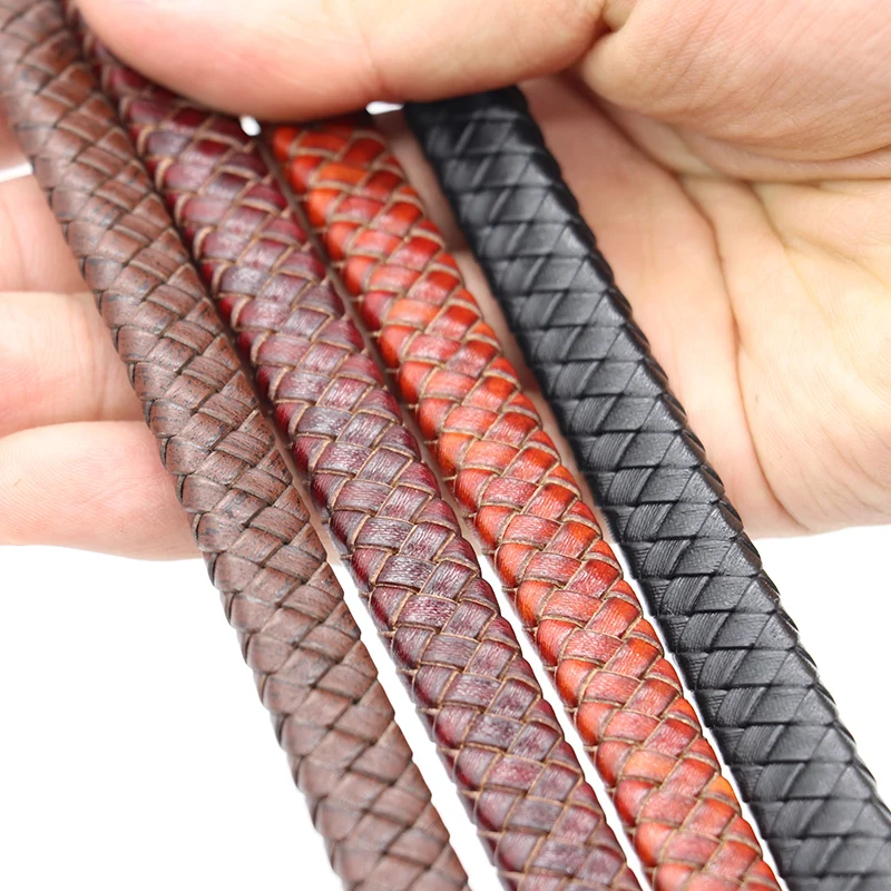 

0.5/1meter Vintage Black Brown Real Genuine Leather Cords 8mm 10mm 12mm Flat Leather Cord for Bracelet Jewelry Making Findings