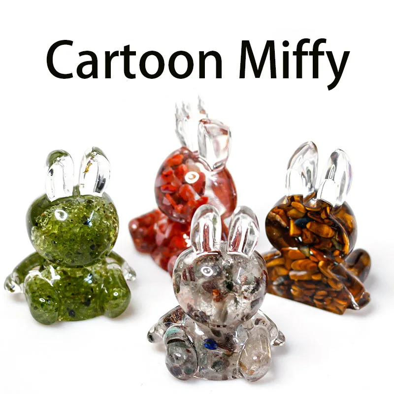 Miffys Kawaii Cartoon Exquisite Natural Crystal Dripping Rabbit Desktop Ornaments Desktop Finished Decoration Tiger Eye Stone