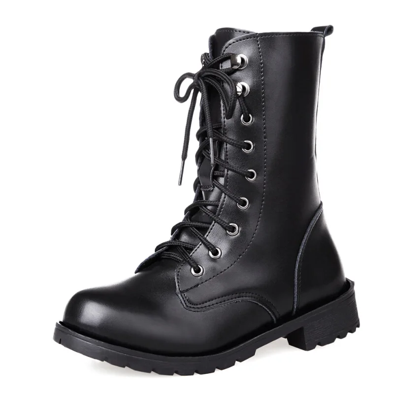 Plus Size 35-43 Women Leather Boots Side Zip Boots Modern Female Fleece Lining Motorcycle Shoes Winter Snow Footwear
