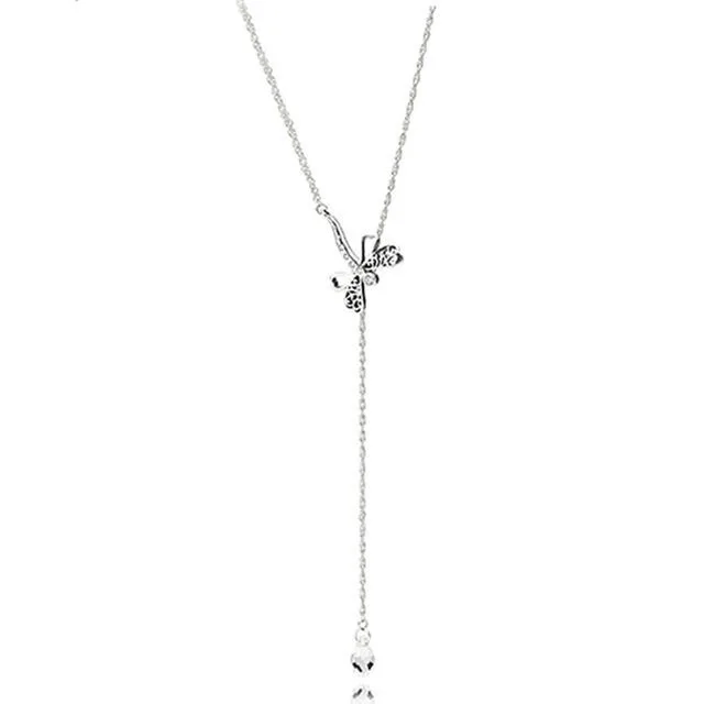 

LIDU 100%925 Silver High Quality Cubic Zirconia Dragonfly Tassel Necklace Gift To Friends Free Mail Manufacturer Wholesale