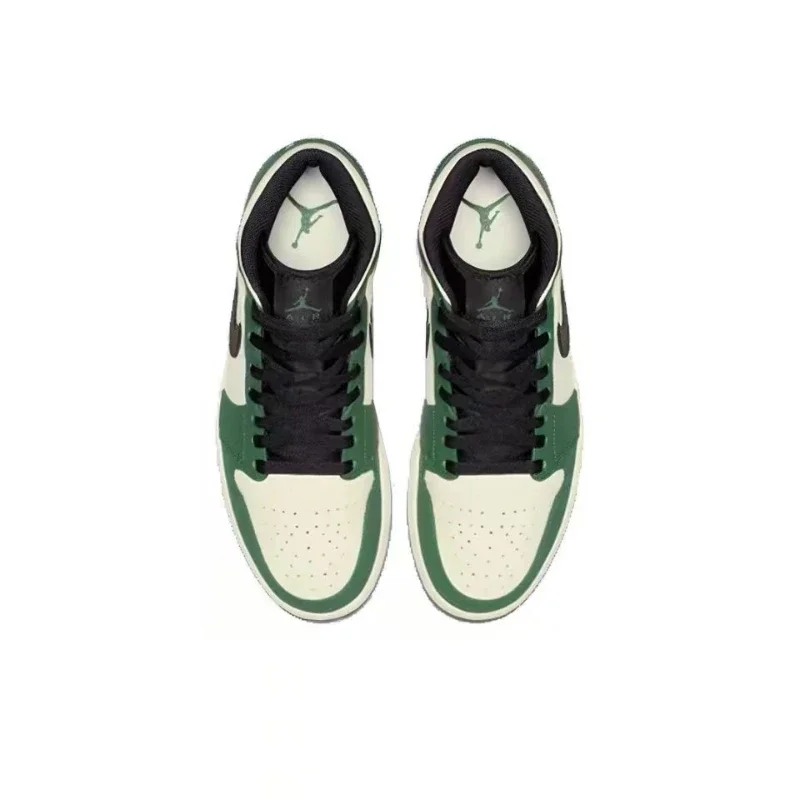 Мужские кроссовки Nike Air Jordan 1 высокие зеленые белые средние классическая модель в
