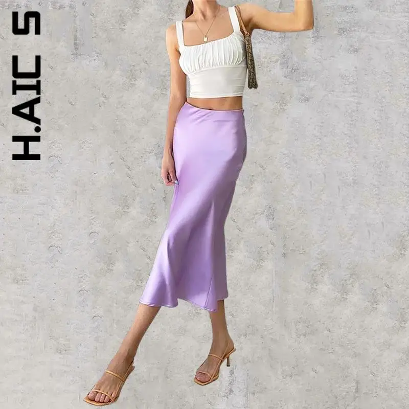 

H.Aic S Split Women Skirt New Aesthetic Office Skirt Female High Waist Stylish Ladies Skirts Midi Skirt Vintage Female Clothing