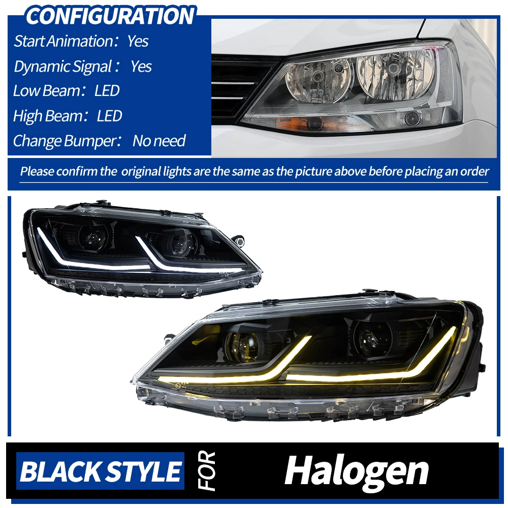 

Фара AKD для VW Jetta Sagitar MK6, светодиодная фара 2011-2018, фары MK6 DRL, указатель поворота, дальний свет, проектор «ангельский глаз»