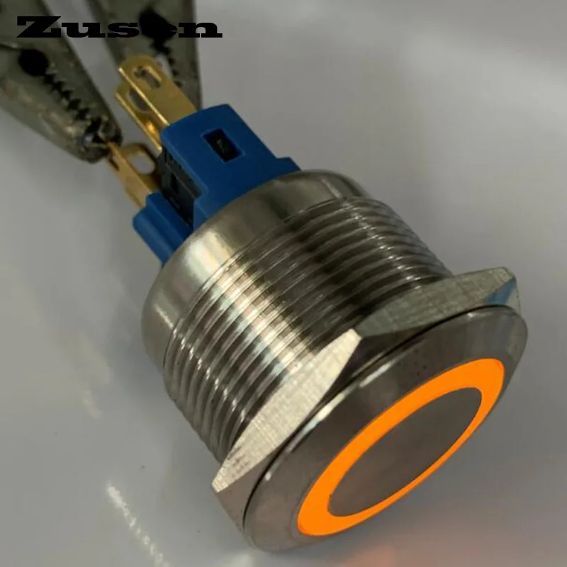 

Zusen 22 мм кольцевой светодиодный кнопочный переключатель из нержавеющей стали 1NO1NC IP65 6 В 12 В 24 В 220 В