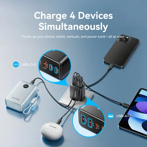 Зарядное устройство Vention 30 Вт GaN PD QC 3.0 USB C Зарядное устройство для iPhone 17 16 15 Pro Xiaomi Tablet iPad Air Двойной порт 50 Вт MAX Зарядное устройство для телефона