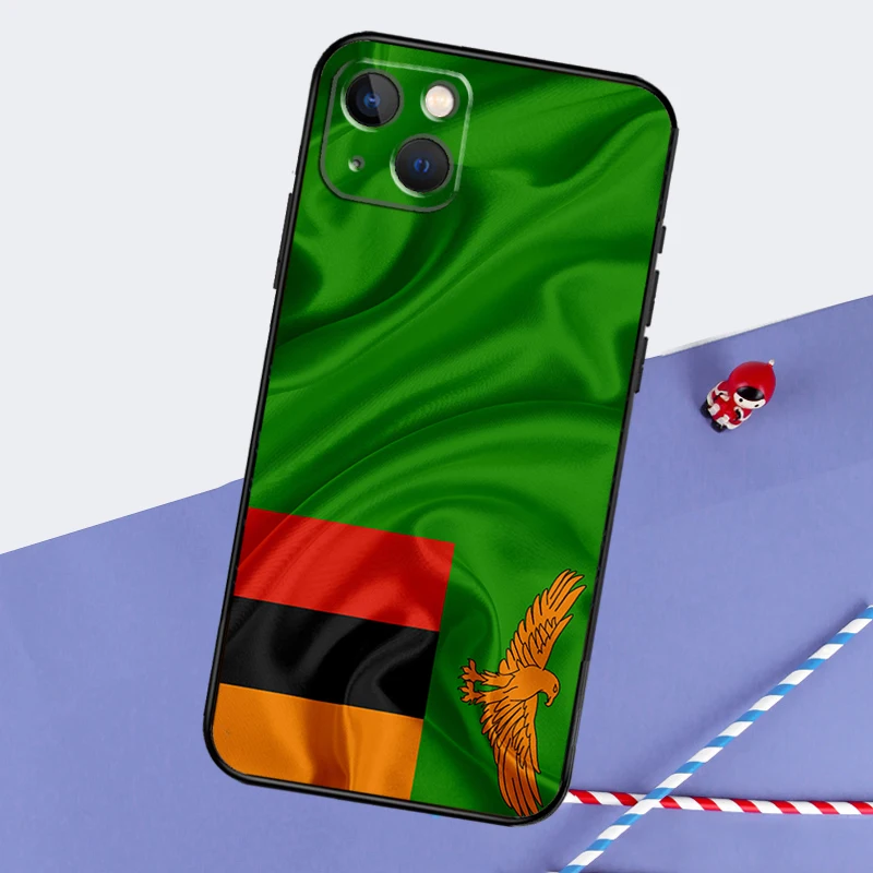 Фото Чехол для телефона с флагом Замбии для iPhone 16 Pro 15 Pro 11 12 13 14 Pro Max Mini XR 16e 15 16 Plus Cover Shell №2
