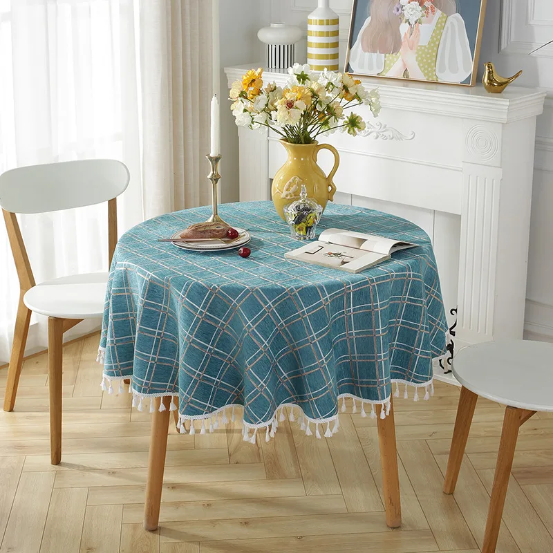 

Tablecloth Dining Table Decoration Cloth Cover Round Plaid Blue Coffee Christmas Wedding Party Outdoor Picnic Home Desk Placemat