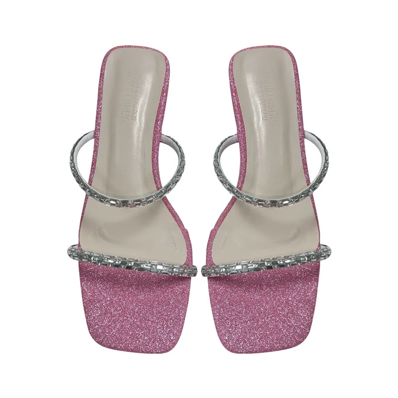 Women's Shoes Summer Outer Wear Thick Heels Low Heeled Sandals Diamond Studded Women's Slippers Fairy Open Toe Sandals