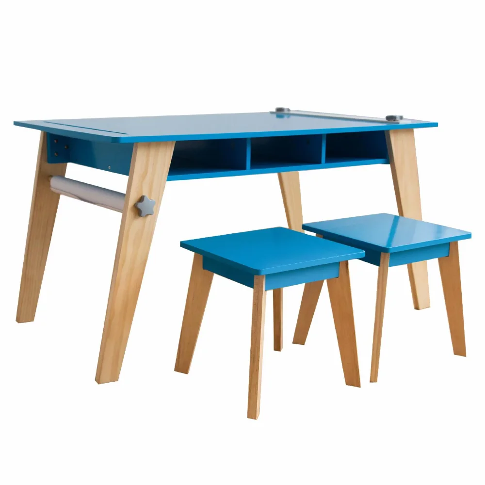 

BOUSSAC Arts and Crafts Table and Stool Set - Blue/Natural Toddler Chair and Table,kids Desk,baby Furniture