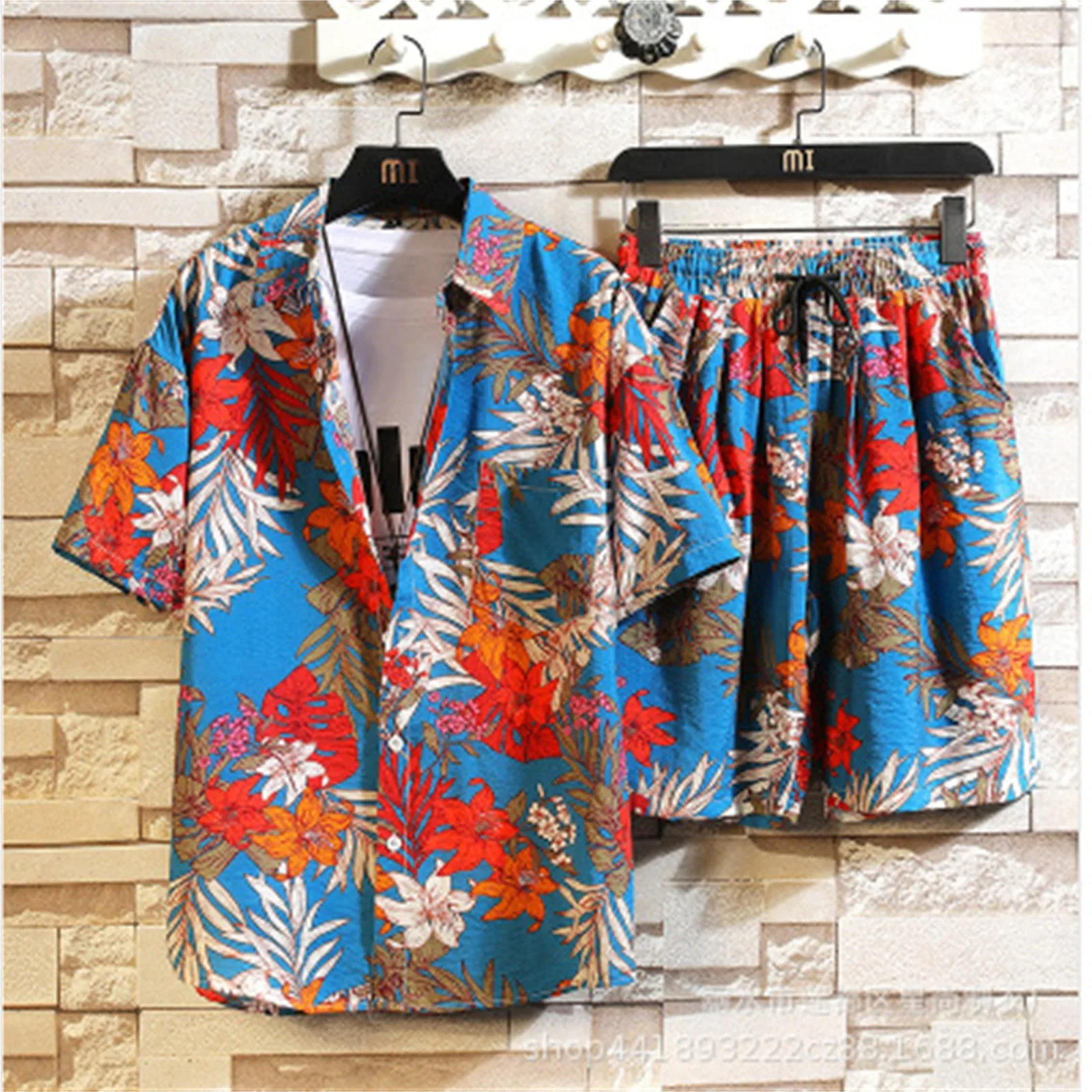 

Hawaiian Shirt Set Floral Print 2 piece set summer Beachwear Men sets beach Ensemble Homme Lapel Collar Vacation Conjuntos 2023