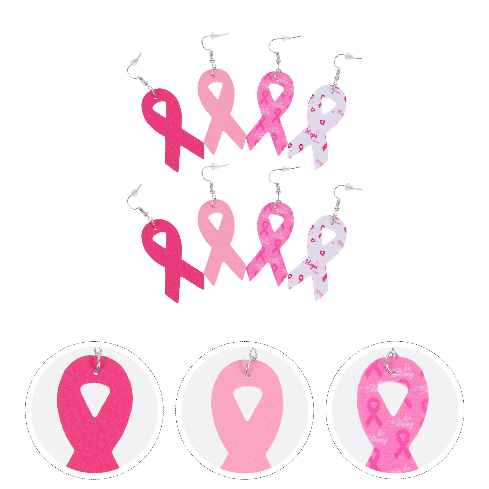 

4 Pairs Hot Pink Earrings Women Ribbon Pu Breast Awareness Novelty Personality Jewelry Creative Female Dangle Drop Miss