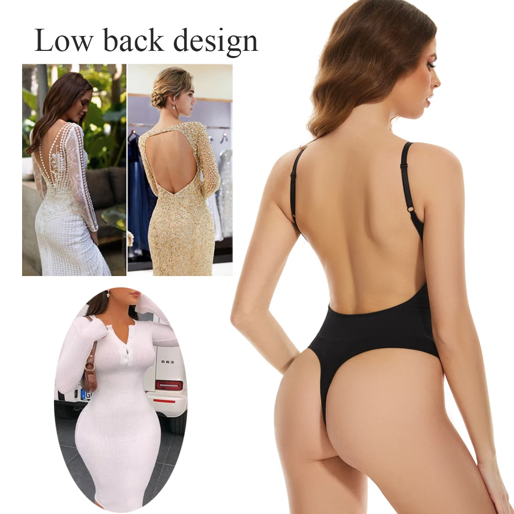 Women Plus Size Thong Shapewear Bodysuit Seamless Thong Body Shaper Bodysuit Tummy Control Sexy Shapewear Thong