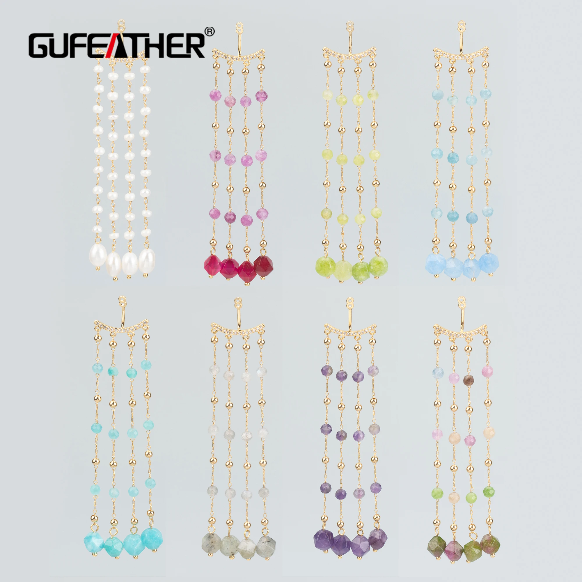 

GUFEATHER MA93,women's straight hanging earrings,nickel free,18k gold plated,copper,natual stone,ear chain,drop earring,one pair