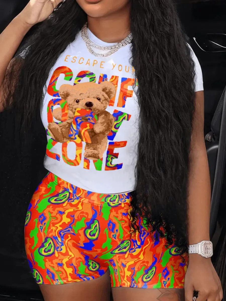 

LW Plus Size Letter Print Shorts Set 2023 Summer Women Set 2pcs Casual Suit Letter Print Short Sleeve Tee Tops Sports Suit Outfi