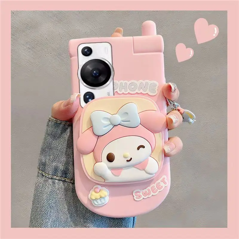 Sanrios Hello Kitty мультфильм чехол для телефона с зеркалом милый 3D мягкий Huawei P60 арт P50 P40