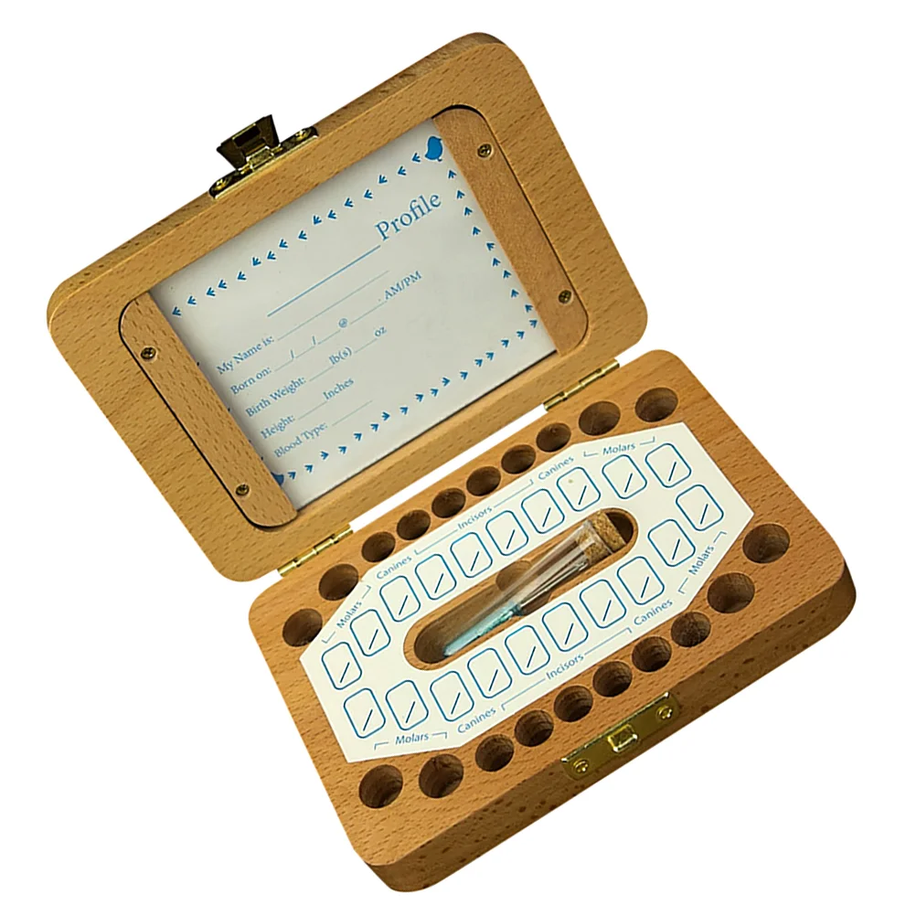 

1 Set of Wooden Baby Teeth Keepsake Box Round Deciduous Tooth Storage Box