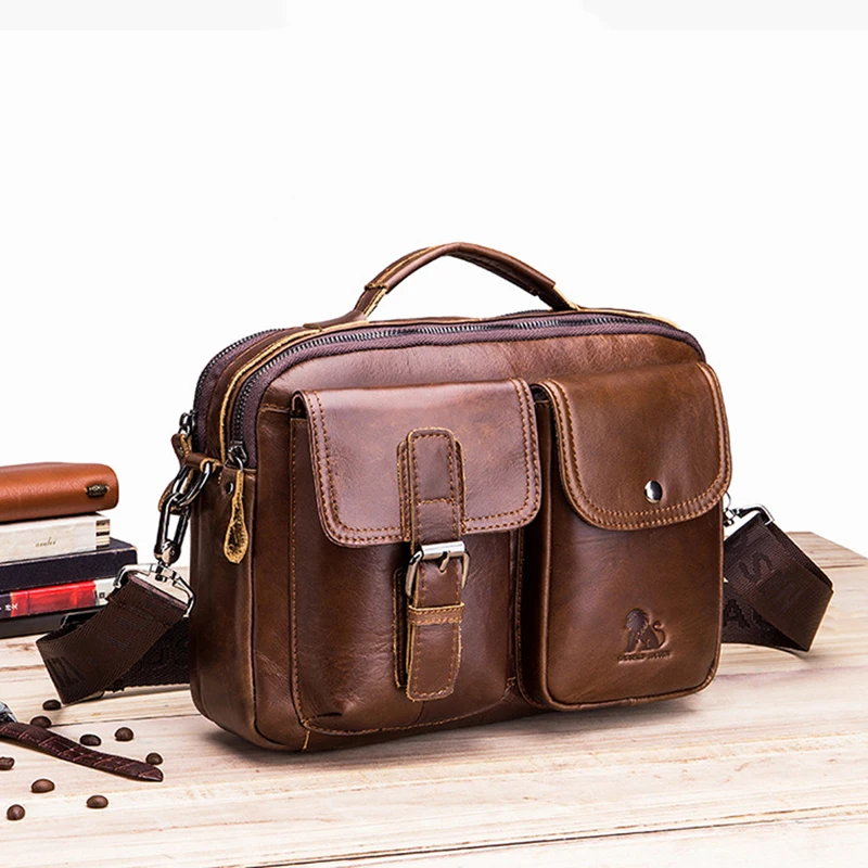 Мужская сумка через плечо из воловьей кожи в стиле ретро