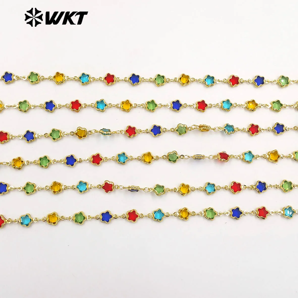 Фото WT-BC282 Модная цепочка в форме звезды из желтой латуни с позолотой 18K и разноцветными кристаллами для создания украшений своими руками №4