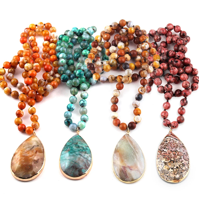 

Бесплатная доставка, модные полудрагоценные камни Agat, длинное женское этническое ожерелье