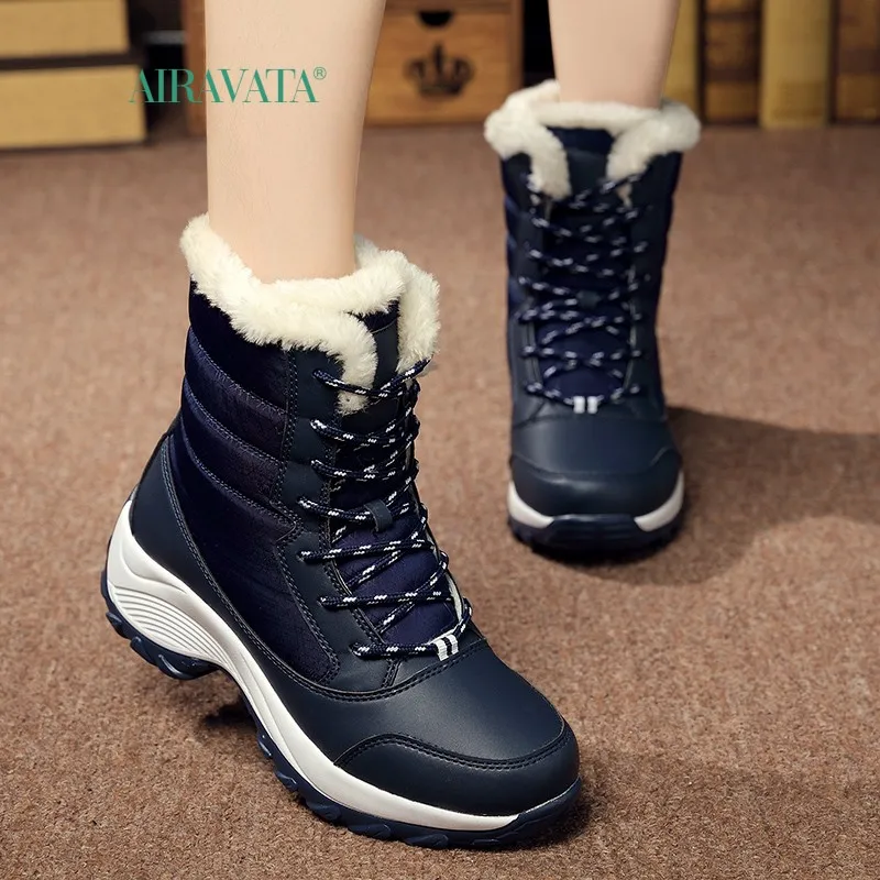 Winter Casual Shoes Warm Women's Walking Boots Hight Top Lace Up Flatform Velvet Ladies Ankle Boots