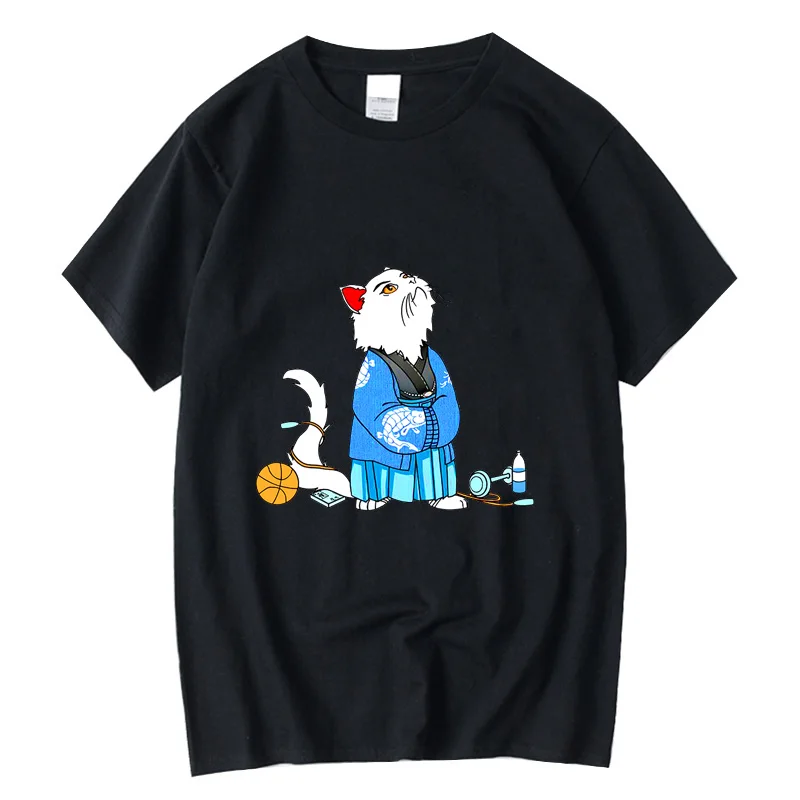 

I Men's High Quality 100% cotton Funny cool cat printing summer tshirt casual loose short sleeve men t-shirt o-neck t-shirt