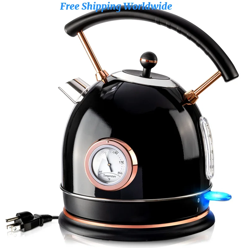 

1.8L Black Retro Stainless Steel Electric Kettle , Fast Boiling, LED Light, Temperature Gauge, Auto Shut-Off&Boil-Dry Protection