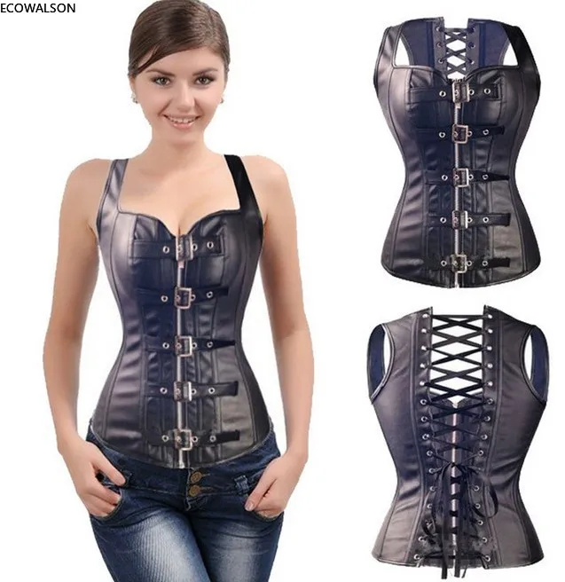 

2018 Sexy Women PVC Steampunk Corselet Steel Boned Overbust Faux Leather Corset plus size 6XL Body Shapewear Bustier Tops