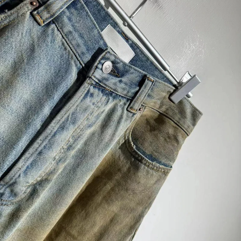 24SS Окрашенные в грязи прямые мешковатые джинсы американском стиле мужские брюки