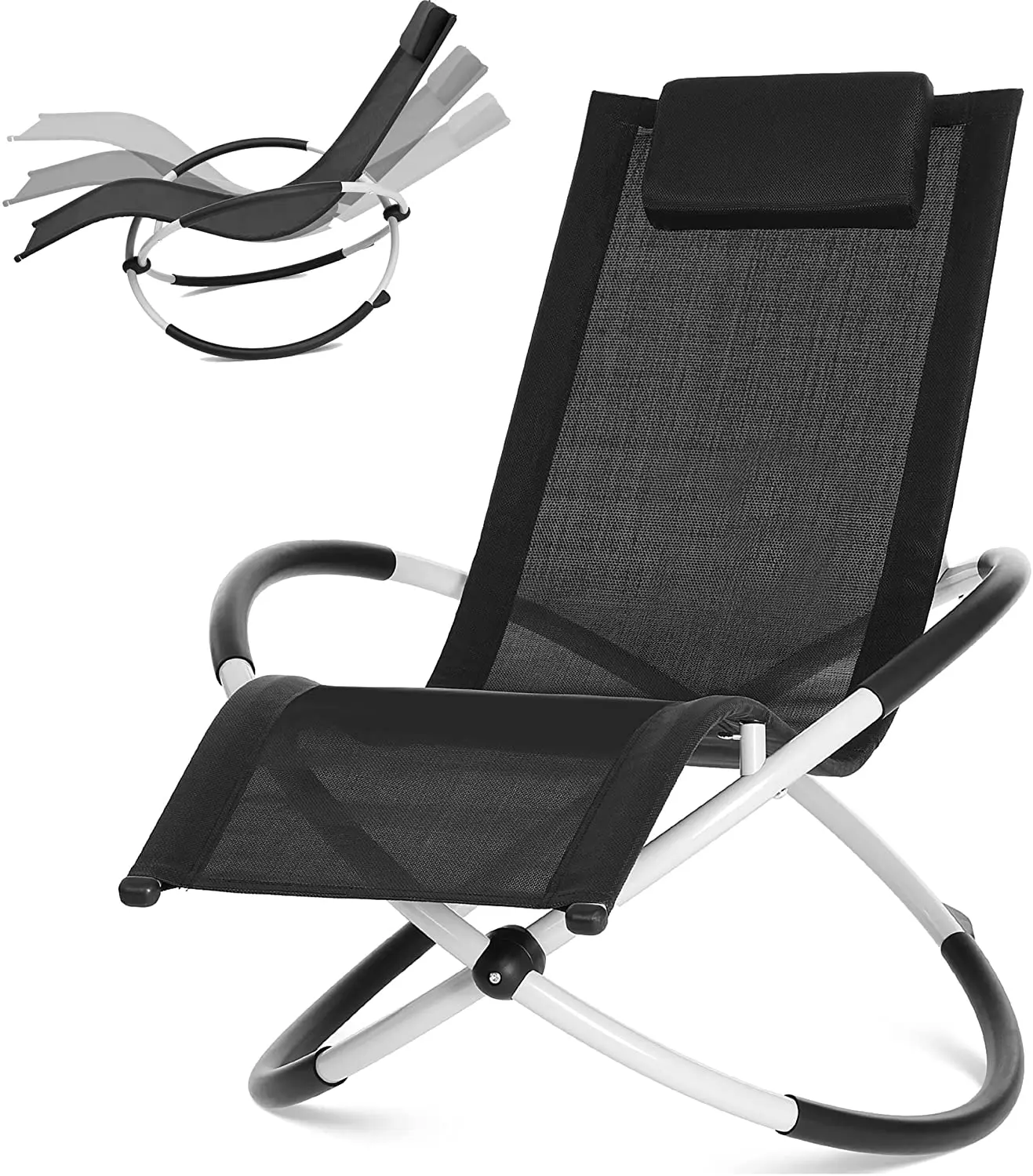 

Lounger Rocking Deck Chair Adjustable Ergonomic Leisure Deck Chair Outdoor Lounge 180Kgs Load Chair For Garden Terraces Black