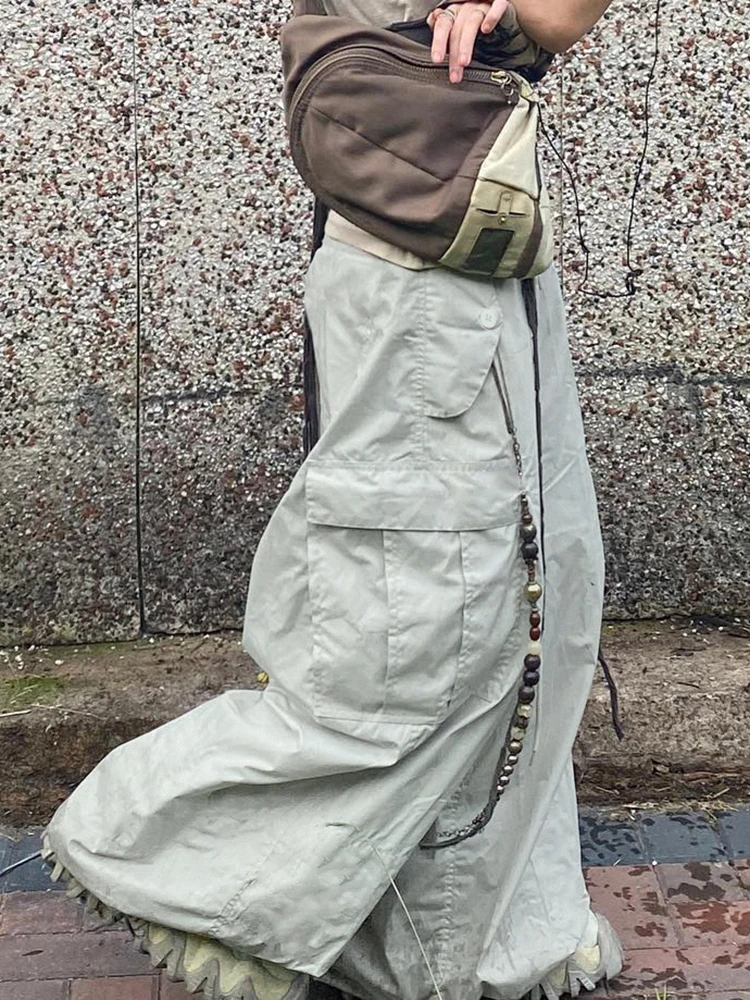 

WeiYao Safari Style Baggy Wide Leg Mom Trousers Women Big Pockets Streetwear Cargos Low Waist Casual Loose Hippie Harem Pants