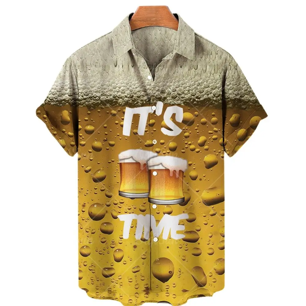 Unisex 2023 Beer Summer Breathable Loose Shirt Casual Shirts Short Sleeve Fun 3d Men's Shirt Cuban Collar Beach Party Streetwear