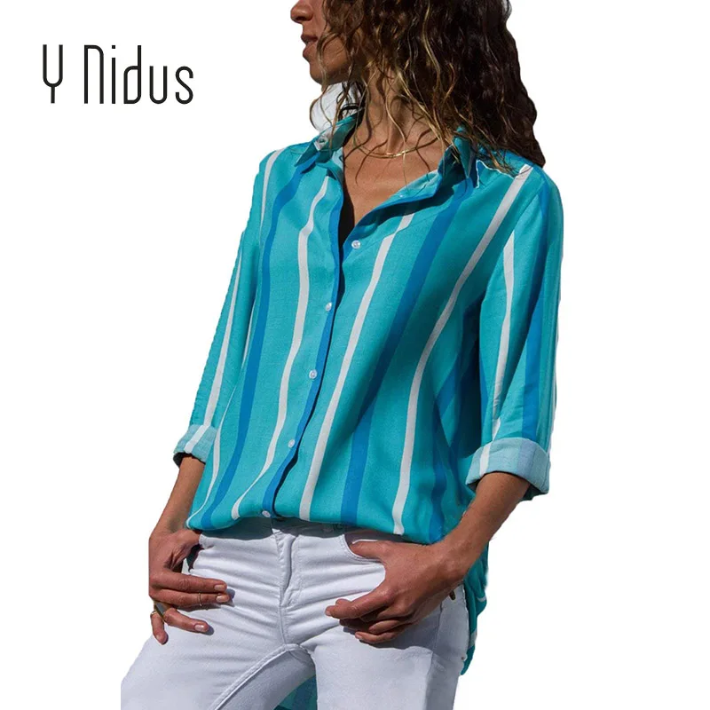 Женская шифоновая блузка с цветочным принтом длинным рукавом и V-образным