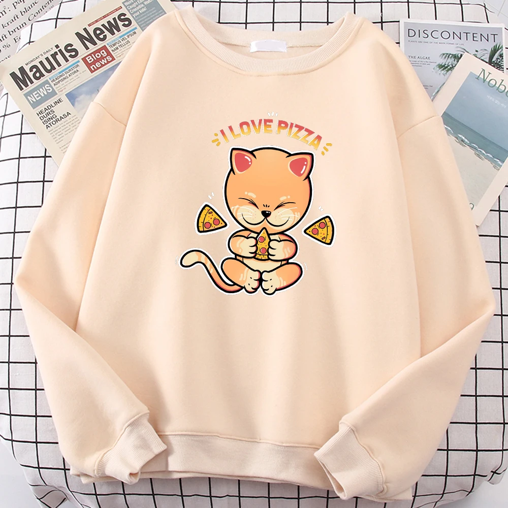 I Love Pizza Cute Cat Printing Man Sweatshirts Autumn  Hoodies Simple Hoodie Street fur-liner Man Streetwear
