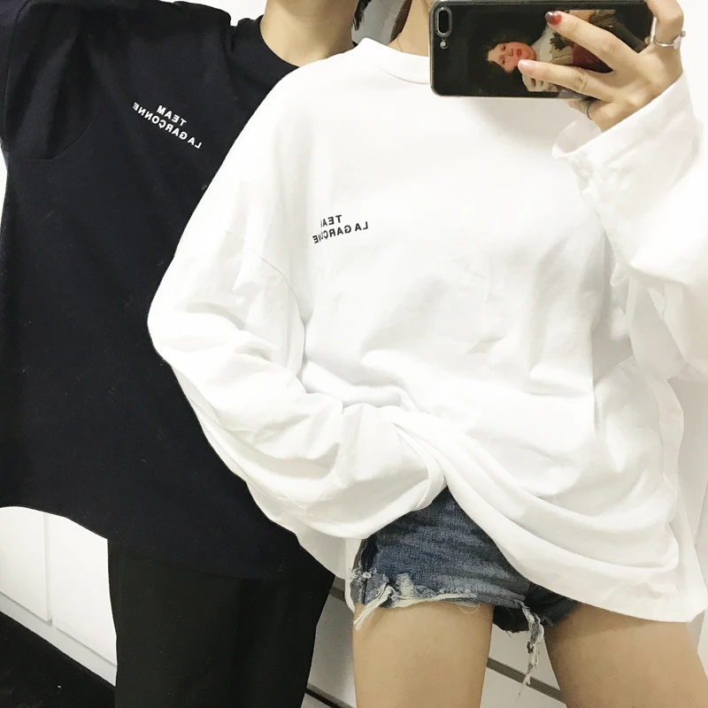 Весенняя женская футболка с длинным рукавом Повседневные базовые Топы для пар