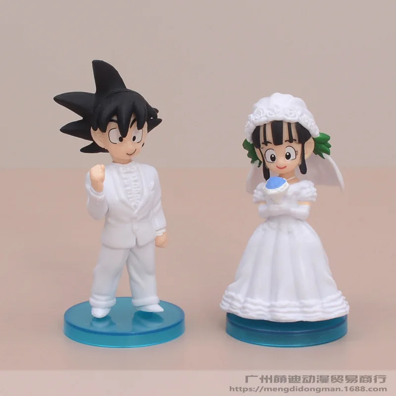 

8cm Anime Dragon Ball Son Goku Chichi Marry PVC Action Wedding Dress Figurine Collectible Figure Toys Collection Model Doll Gift