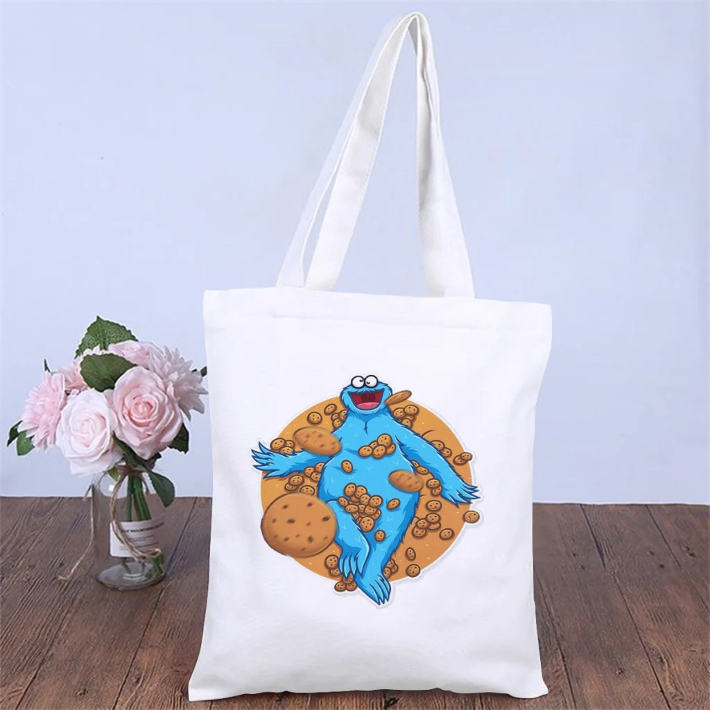 

Cookie SeaHandbag Sesame Street 80s TV Series Shoulder Canva Bag Men Women Pocket Double Print Shopper HandBags Kawaii Tote Bag