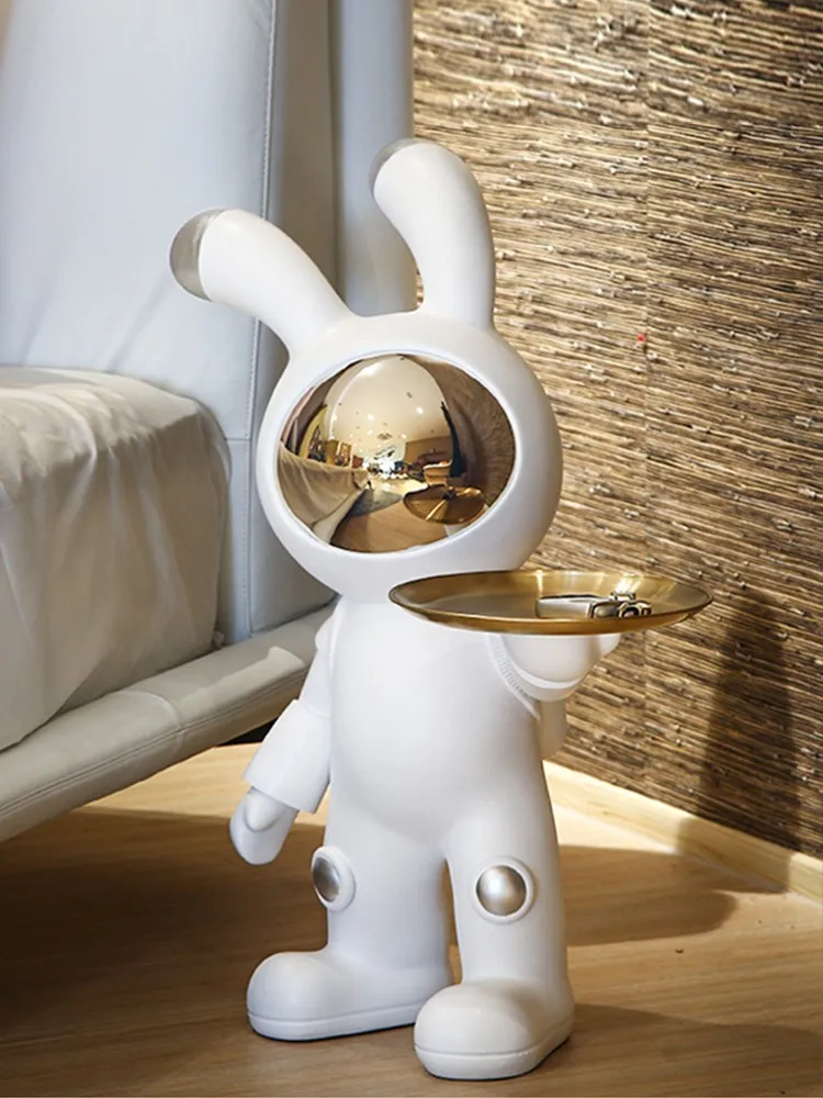 Creative Cartoon Space Rabbit Astronaut Sculpture Ornaments Luxury Living Room Porch Tray Storage Decoration Housewarming Gift